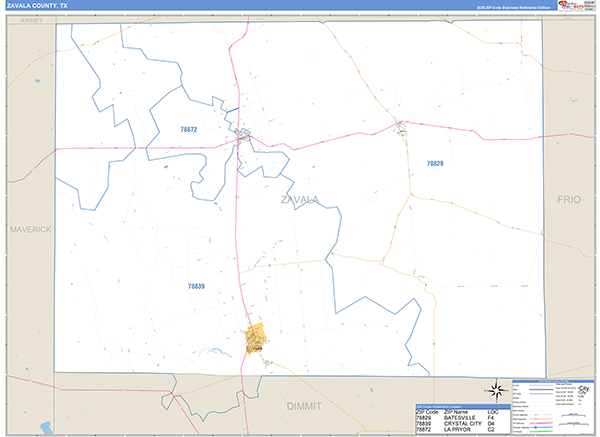 Zavala County, TX Zip Code Map