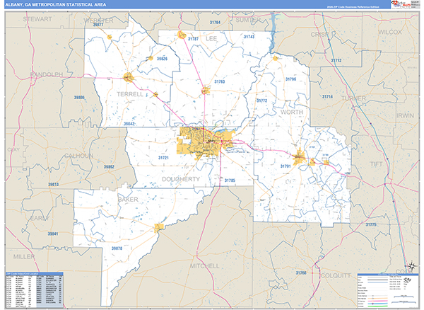 Albany Metro Area Wall Map Basic Style