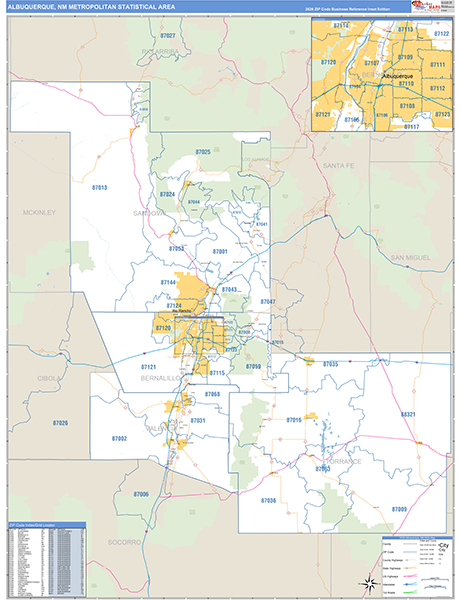Albuquerque Metro Area Wall Map Basic Style