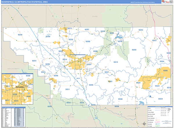 Bakersfield Metro Area Wall Map