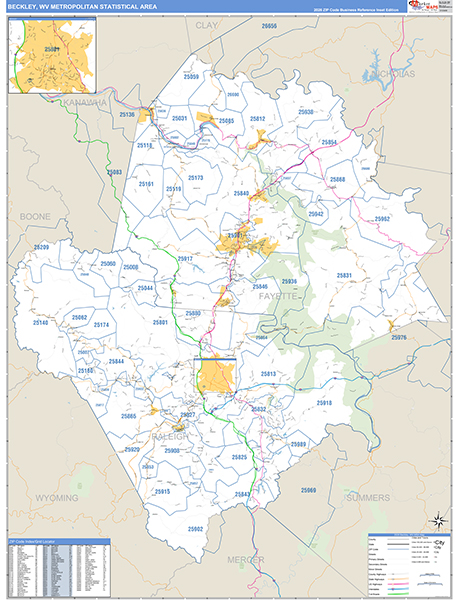 Beckley Metro Area Wall Map Basic Style
