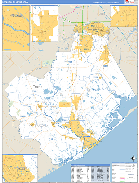 Brazoria Metro Area Zip Code Wall Map