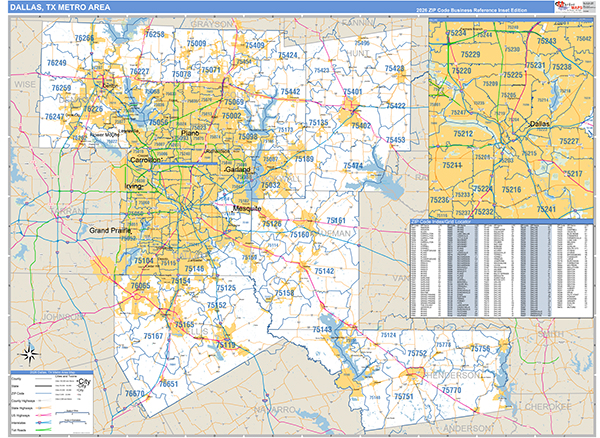 Dallas Metro Area Wall Map Basic Style