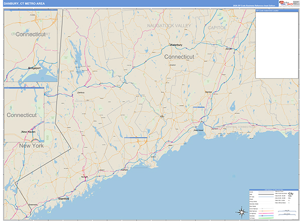 Danbury Metro Area Wall Map