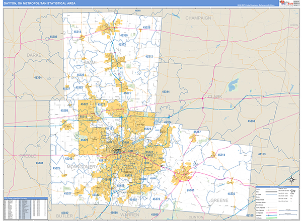 Dayton Metro Area Wall Map Basic Style