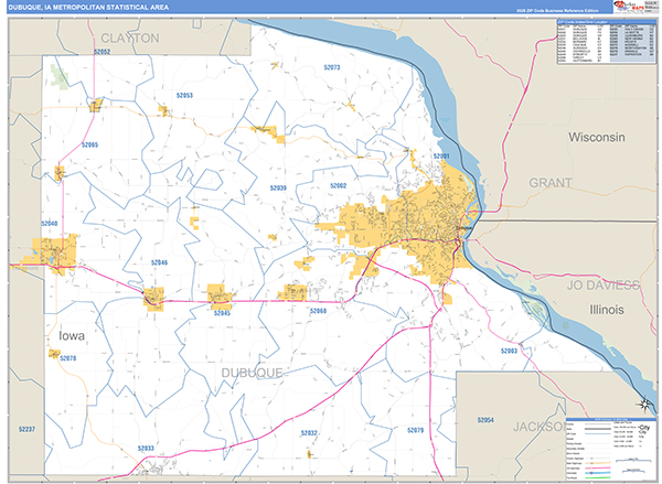 Dubuque Metro Area Wall Map Basic Style