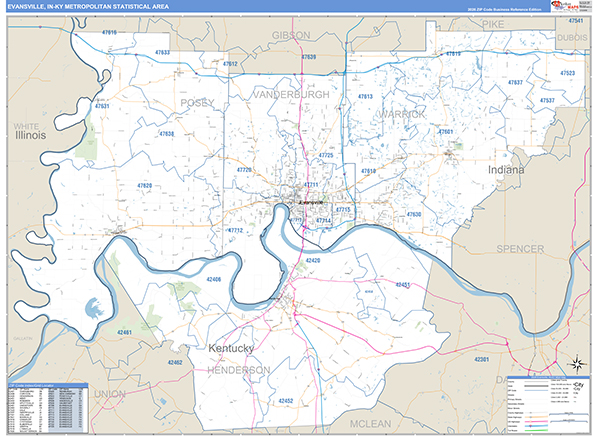 Evansville Metro Area Wall Map