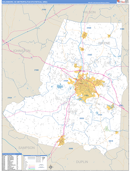Goldsboro Metro Area Wall Map Basic Style