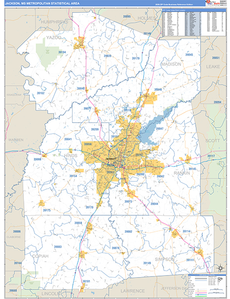 Jackson Metro Area Wall Map Basic Style