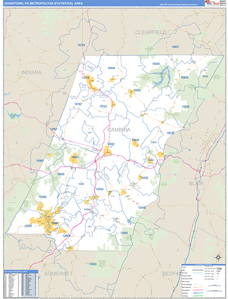 Johnstown Metro Area Wall Map Basic Style