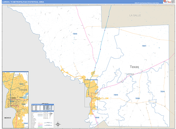 Laredo Metro Area Wall Map Basic Style