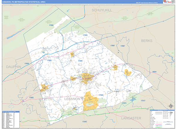 Lebanon Metro Area Wall Map Basic Style