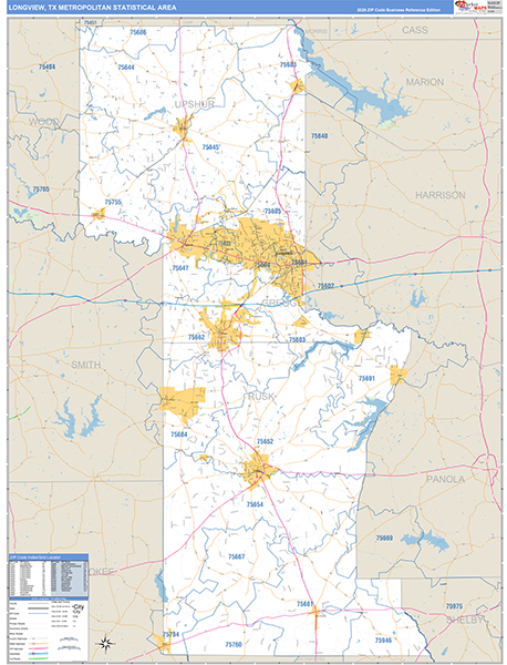 Longview Metro Area Zip Code Wall Map