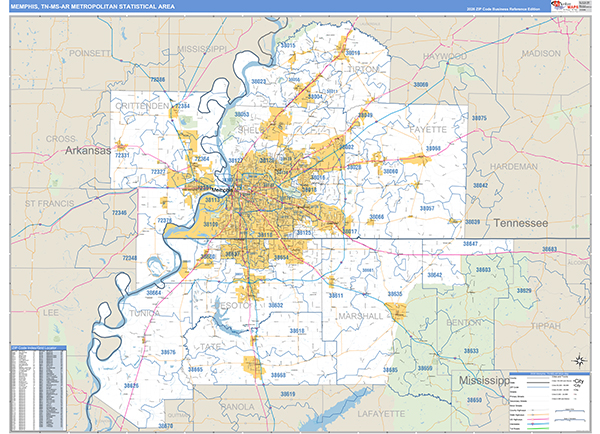 Memphis Metro Area Wall Map