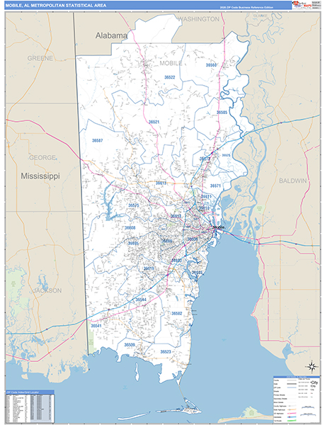 Mobile Metro Area Wall Map