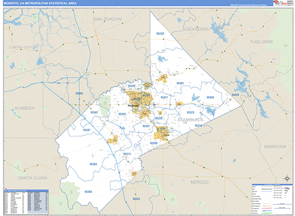 Modesto, CA Metro Area Wall Map