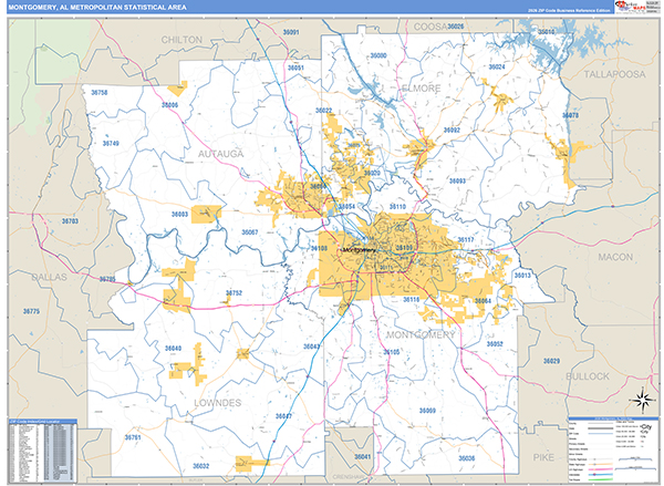 Montgomery Metro Area Wall Map Basic Style