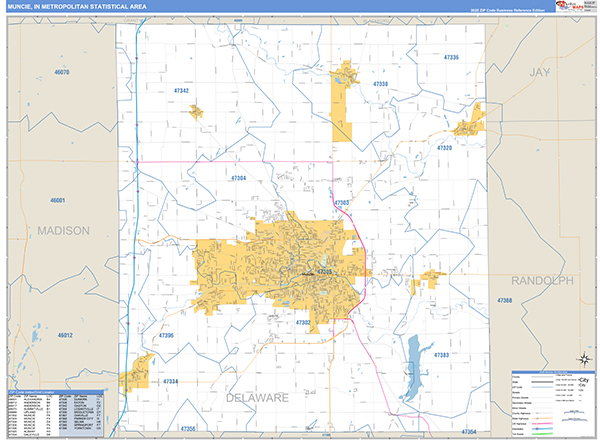 Muncie Metro Area Wall Map Basic Style