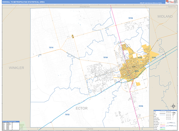 Odessa Metro Area Zip Code Wall Map