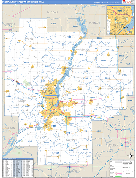Peoria Metro Area Wall Map