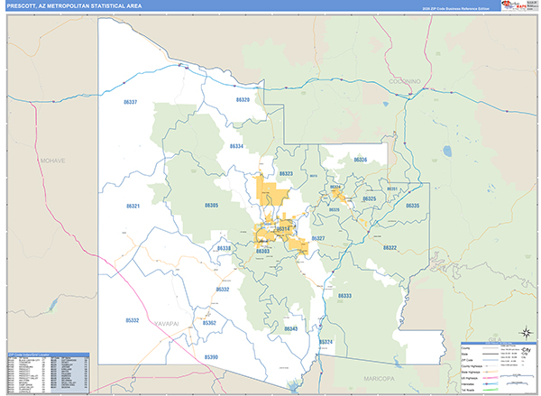 Prescott Metro Area Wall Map Basic Style