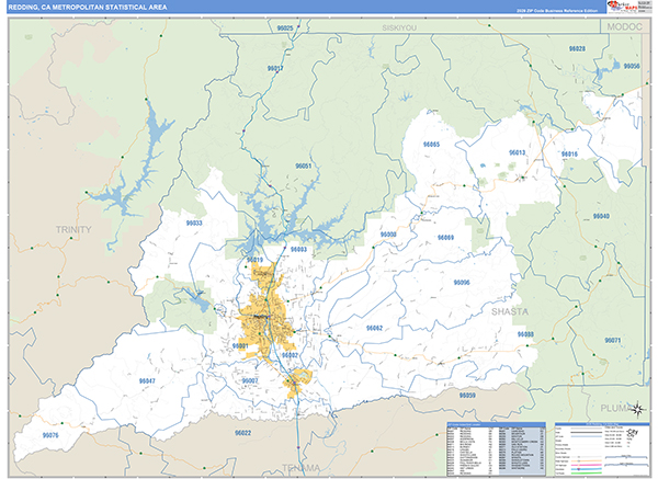 Redding Metro Area Wall Map Basic Style