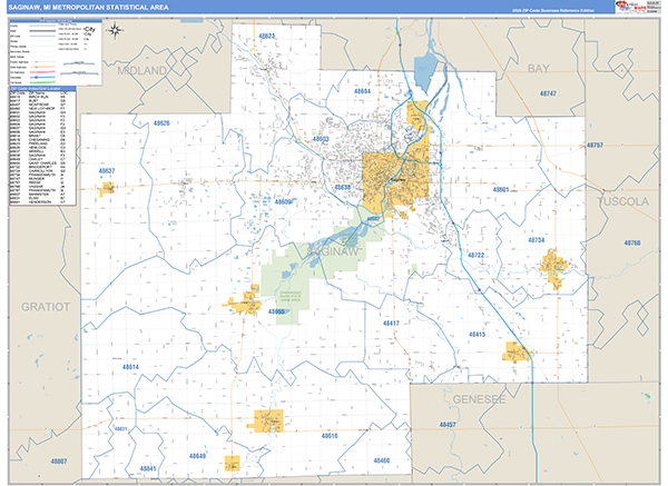 Saginaw Metro Area Wall Map