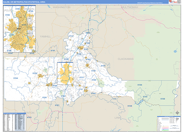 Salem Metro Area Wall Map Basic Style