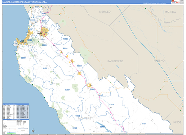 Salinas Metro Area Wall Map Basic Style