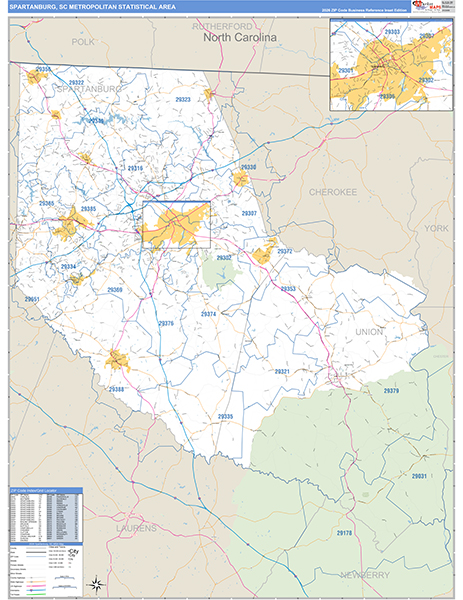Spartanburg Metro Area Wall Map