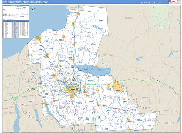 Syracuse Metro Area Wall Map Basic Style