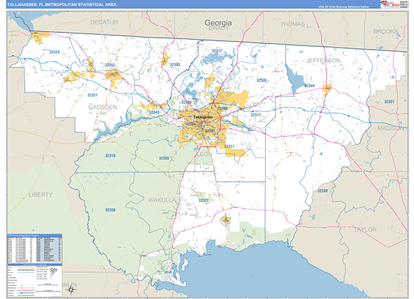 Tallahassee Metro Area Wall Map Basic Style