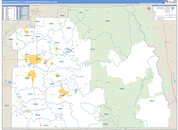 Visalia-Porterville, CA Metro Area Wall Map Basic Style by MarketMAPS ...