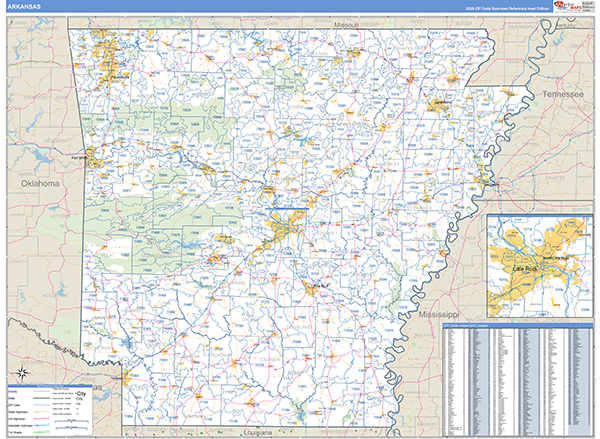 Arkansas  Zip Code Wall Map