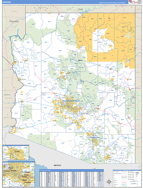 Arizona  Zip Code Wall Map
