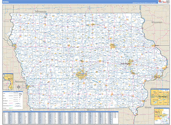 Iowa  Zip Code Wall Map