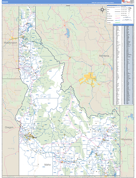 Idaho  Zip Code Wall Map