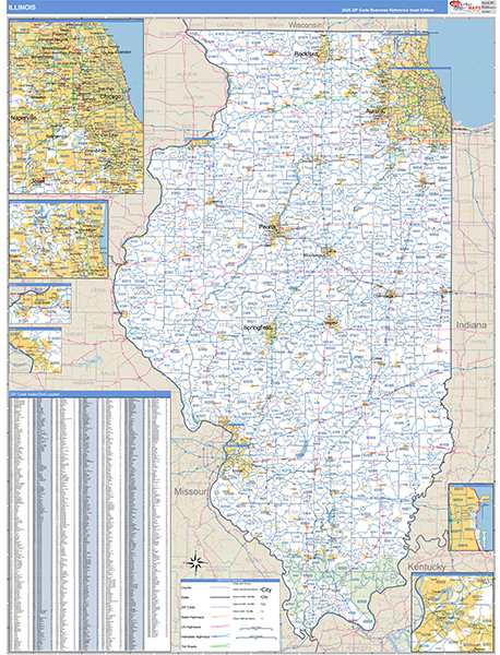 Illinois  Zip Code Wall Map