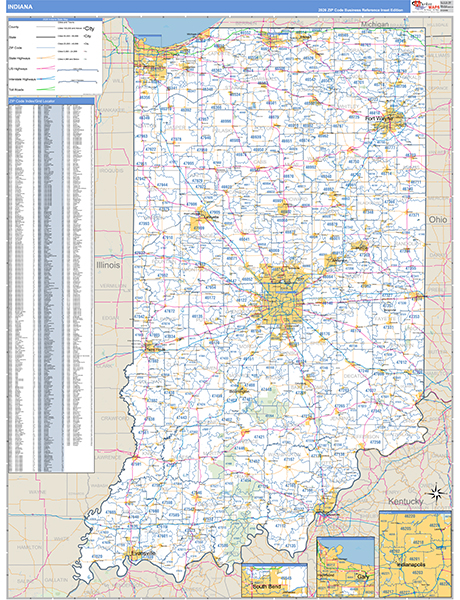 Indiana State Wall Map Basic Style