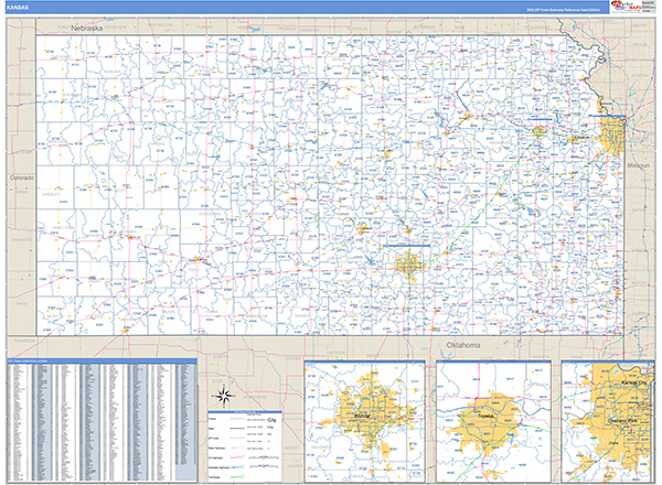 Kansas  Zip Code Wall Map