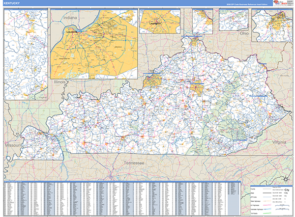 Kentucky  Zip Code Wall Map