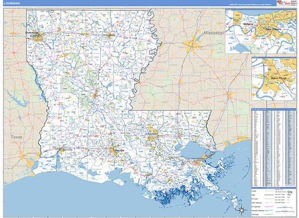 Louisiana  Zip Code Wall Map