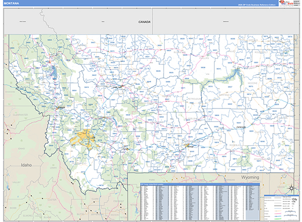 Montana  Zip Code Wall Map