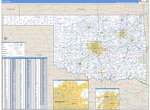 Oklahoma  Zip Code Wall Map