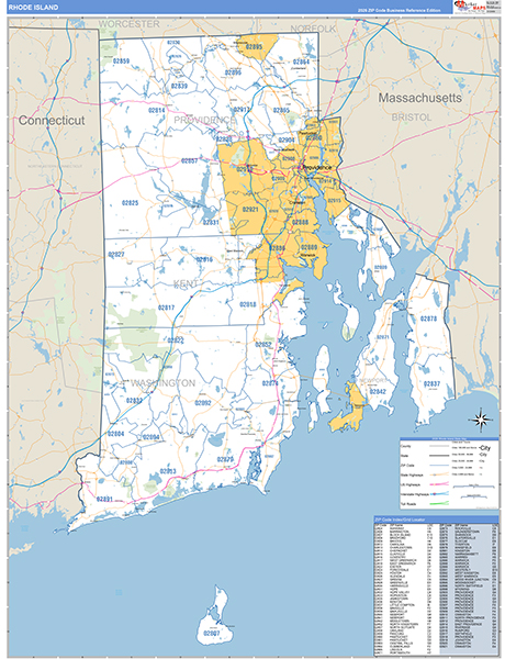 Rhode Island Zip Code Map