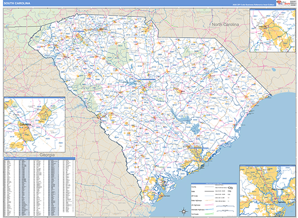 South Carolina  Zip Code Wall Map