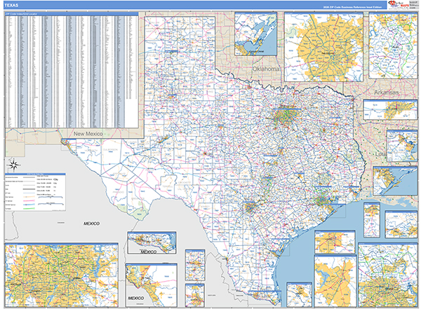 Texas  Zip Code Wall Map