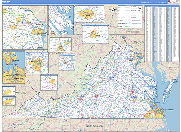 Virginia  Zip Code Wall Map