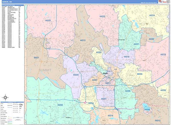 Akron, OH Zip Code Map