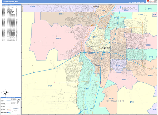 Albuquerque City Wall Map Color Cast Style